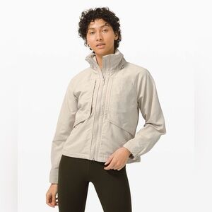Lululemon Always Effortless Jacket Cream Full Zip Glyde W4AX8S Hidden Hood Sz 12